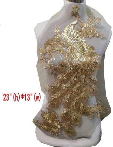 1pce Bright Color Embroidered Peacock Sewing Patches(23.5" X 13.4 ") (Gold Color) in Kuwait