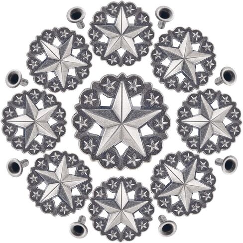 GORGECRAFT 1 Box 10 Sets Star Screw Back Buttons with Rivets 1.42" Pentagram Shape Antique Silver Metal Carving Conchos Castings Decorative Leather Ornament Fastener for Wallets Belts Vests Bags Craft in Saudi Arabia