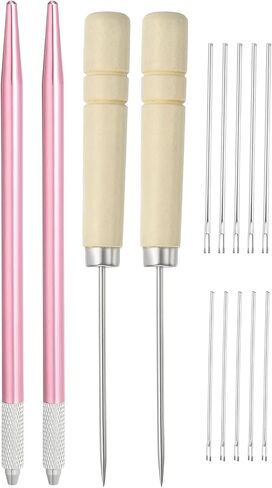 PATIKIL Doll Hair Rooting Holders Kit, 0.6mm/0.8mm Doll Hair Rerooting Knitting Needles with Wood Awls Crochet Hooks Doll Wig Tool for Doll Hair Making Supplies DIY Crafts, Pink in Saudi Arabia