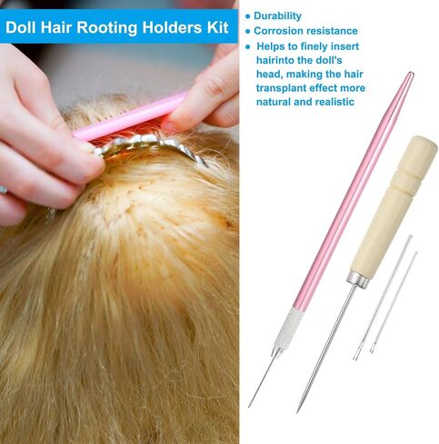 PATIKIL Doll Hair Rooting Holders Kit, 0.6mm/0.8mm Doll Hair Rerooting Knitting Needles with Wood Awls Crochet Hooks Doll Wig Tool for Doll Hair Making Supplies DIY Crafts, Pink in Saudi Arabia