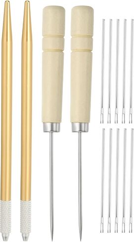 PATIKIL Doll Hair Rooting Holders Kit, 0.6mm/0.8mm Doll Hair Rerooting Knitting Needles with Wood Awls Crochet Hooks Doll Wig Tool for Doll Hair Making Supplies DIY Crafts, Pink in Saudi Arabia