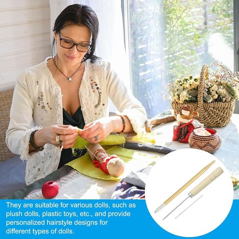 PATIKIL Doll Hair Rooting Holders Kit, 0.6mm/0.8mm Doll Hair Rerooting Knitting Needles with Wood Awls Crochet Hooks Doll Wig Tool for Doll Hair Making Supplies DIY Crafts, Pink in Saudi Arabia