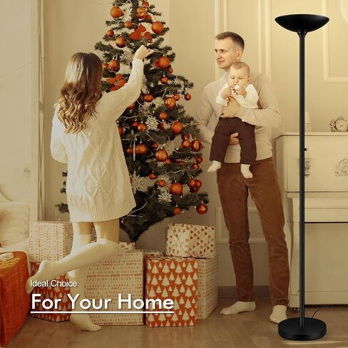 30W Torchiere Floor Lamp - 3600LM Super Bright LED Floor Lamp, 71 Inch Stepless Dimmable Standing Lamp with 3000K Lighting, Rotary Switch, Tall Metal Torch Floor lamps for Living Room/Bedroom (Black) in Saudi Arabia
