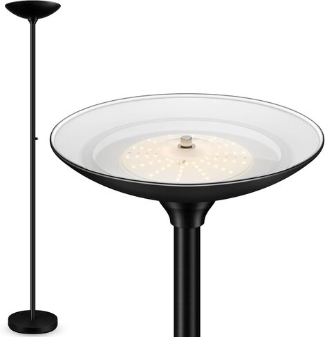 30W Torchiere Floor Lamp - 3600LM Super Bright LED Floor Lamp, 71 Inch Stepless Dimmable Standing Lamp with 3000K Lighting, Rotary Switch, Tall Metal Torch Floor lamps for Living Room/Bedroom (Black) in Saudi Arabia