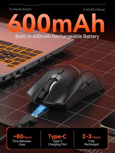 Wireless Gaming Mouse, 4000 DPI, USB C Rechargeable, Ergonomic Responsive Bluetooth Mice with Forward/Backward Side Keys, for Computer/Laptop (White) in Kuwait