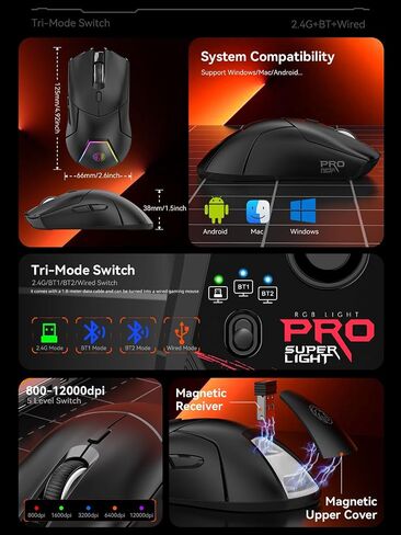 Wireless Gaming Mouse, 4000 DPI, USB C Rechargeable, Ergonomic Responsive Bluetooth Mice with Forward/Backward Side Keys, for Computer/Laptop (White) in Kuwait