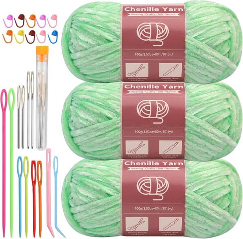 Chenille Yarn for Crocheting Knitting, 3 Skein 263 Yard Thick Soft Chunky Fluffy Weaving Plush Yarn for Blankets Clothes Pattern Creations with Big Eye Needles (Peach Pink) in Saudi Arabia