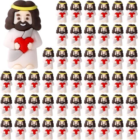 50pcs Tiny Jesus Statue with Red Heart, PVC Material Miniature Figures Small Mini Jesus Figurines Gift Favors Decoration (Mixed Color) in Saudi Arabia