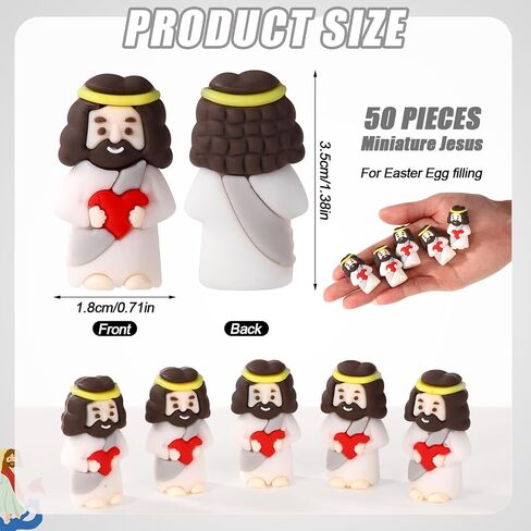 50pcs Tiny Jesus Statue with Red Heart, PVC Material Miniature Figures Small Mini Jesus Figurines Gift Favors Decoration (Mixed Color) in Saudi Arabia