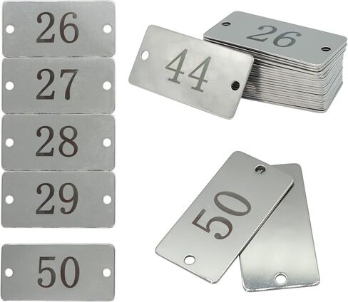 StayMax Stainless Steel Rectangle Numbered Tags with Two Holes 1 Inch x 2 Inch (26-50) in Kuwait