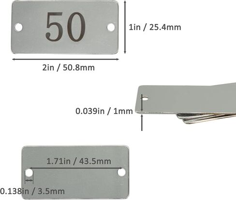StayMax Stainless Steel Rectangle Numbered Tags with Two Holes 1 Inch x 2 Inch (26-50) in Kuwait