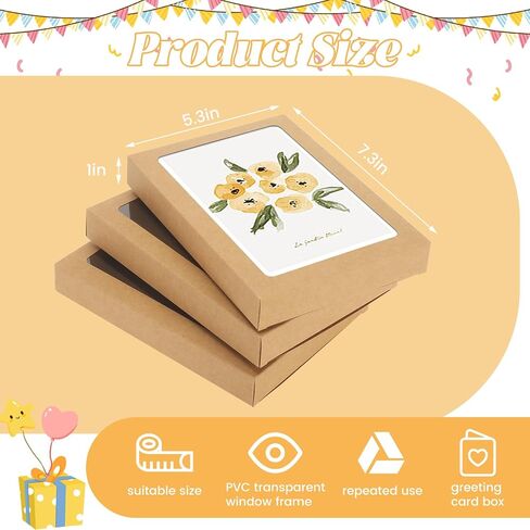 60 Pcs Greeting Card Storage Box,5.39 x 7.36 x 1 Inch Greeting Card Boxes Kraft Paper Box with PVC Transparent Window Bulk Frame Photo Storage Case (Kraft, 5.39 x 7.36 x 1 Inch) in Saudi Arabia