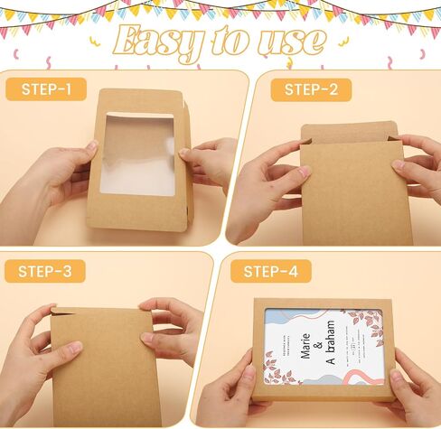 60 Pcs Greeting Card Storage Box,5.39 x 7.36 x 1 Inch Greeting Card Boxes Kraft Paper Box with PVC Transparent Window Bulk Frame Photo Storage Case (Kraft, 5.39 x 7.36 x 1 Inch) in Saudi Arabia