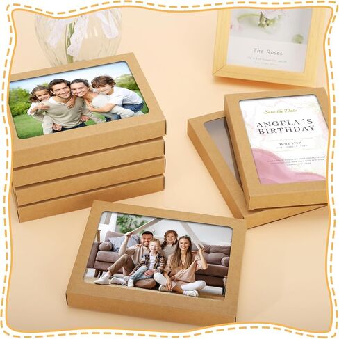 60 Pcs Greeting Card Storage Box,5.39 x 7.36 x 1 Inch Greeting Card Boxes Kraft Paper Box with PVC Transparent Window Bulk Frame Photo Storage Case (Kraft, 5.39 x 7.36 x 1 Inch) in Saudi Arabia