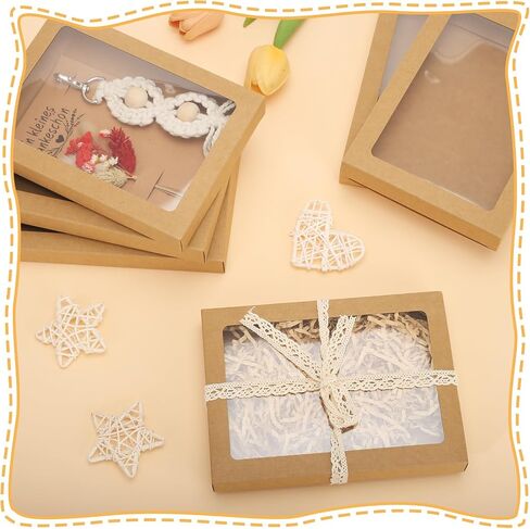 60 Pcs Greeting Card Storage Box,5.39 x 7.36 x 1 Inch Greeting Card Boxes Kraft Paper Box with PVC Transparent Window Bulk Frame Photo Storage Case (Kraft, 5.39 x 7.36 x 1 Inch) in Saudi Arabia
