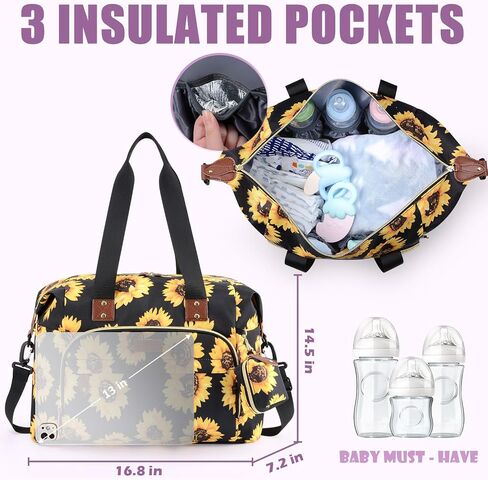 Tuwubi Diaper Bag Tote,Baby Diaper Bag with Pacifier Case | Large Travel Diaper Tote Caddy for Mom and Dad Multifunction Baby Bag(Medium,Black) in Saudi Arabia