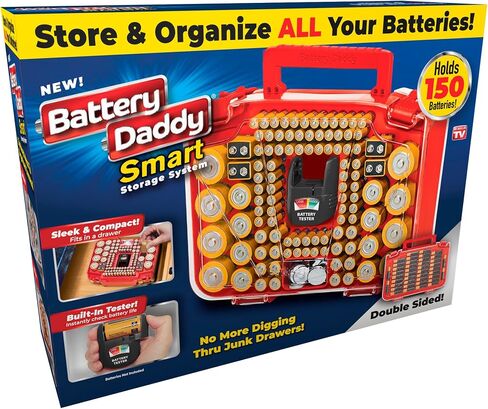 Ontel Battery Daddy Smart - Battery Organizer Storage Case with Tester, Stores & Protects Up to 150 Batteries, Clear Locking Lid, As Seen On TV, Smart - 150 Batteries (BADAS-MC4) in Saudi Arabia