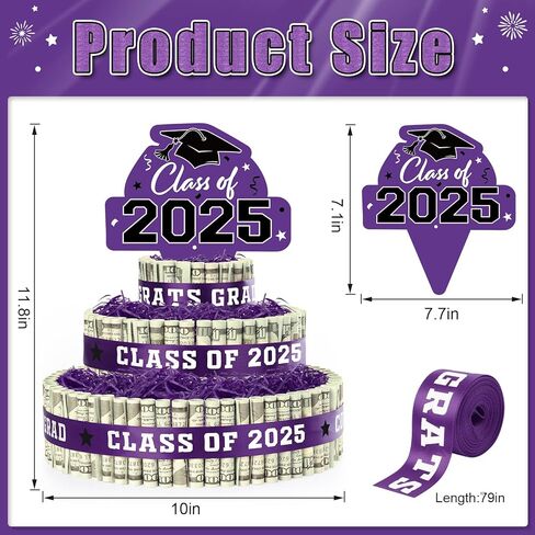 2025 هدايا التخرج لفئة 2025 زخارف الحفلات ، 3 طبقات ، تهانينا الأزرق الكعكة المملوءة بالمال النقدي للتخرج من المدرسة الثانوية. in Kuwait
