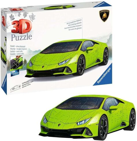 Ravensburger Lamborghini Huracán EVO Verde | 108 Piece 3D Jigsaw Puzzle | Perfect for Kids and Adults | Easy Click Technology for Ideal Fit | Durable Display Piece in Saudi Arabia