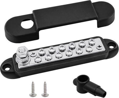 1/4" Stud Power Distribution Block Bus Bar with 12 x #8 Screws, Ampper 5.3" 12V 150A Marine BusBar Battery Distribution Block W/Cover for Car Audio Boat Solar (Black) in Kuwait