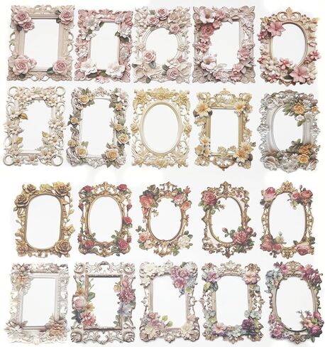 40Sheets Scrapbook Supplies 3D Vintage Hollow Paper Photo Album Frame Small Thin Decorative Cutouts Window Frames for Scrapbooking Junk Journal Crafts in Saudi Arabia