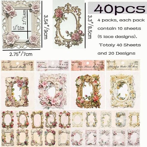 40Sheets Scrapbook Supplies 3D Vintage Hollow Paper Photo Album Frame Small Thin Decorative Cutouts Window Frames for Scrapbooking Junk Journal Crafts in Saudi Arabia
