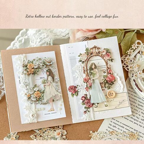 40Sheets Scrapbook Supplies 3D Vintage Hollow Paper Photo Album Frame Small Thin Decorative Cutouts Window Frames for Scrapbooking Junk Journal Crafts in Saudi Arabia