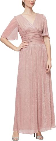S.L. Fashions Women's Long A-line Mother of The Bride Dress with Ruched Waist (Petite and Regular Sizes), Black Silver in Saudi Arabia