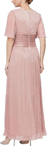 S.L. Fashions Women's Long A-line Mother of The Bride Dress with Ruched Waist (Petite and Regular Sizes), Black Silver in Saudi Arabia