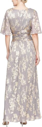 S.L. Fashions Women's Long A-line Mother of The Bride Dress with Ruched Waist (Petite and Regular Sizes), Black Silver in Saudi Arabia
