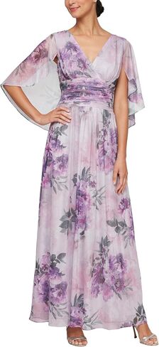 S.L. Fashions Women's Long A-line Mother of The Bride Dress with Ruched Waist (Petite and Regular Sizes), Black Silver in Saudi Arabia