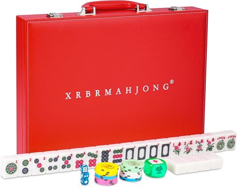 Large 1.5" American Mahjong Set with Red Leather Case,166 Quality Tiles,Jade White/Antique Ivory Luxury Game for Family Nights/Collector Gifts (Racks and Pushers not Included) (Jade White) in Saudi Arabia