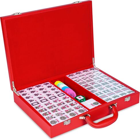 Large 1.5" American Mahjong Set with Red Leather Case,166 Quality Tiles,Jade White/Antique Ivory Luxury Game for Family Nights/Collector Gifts (Racks and Pushers not Included) (Jade White) in Saudi Arabia