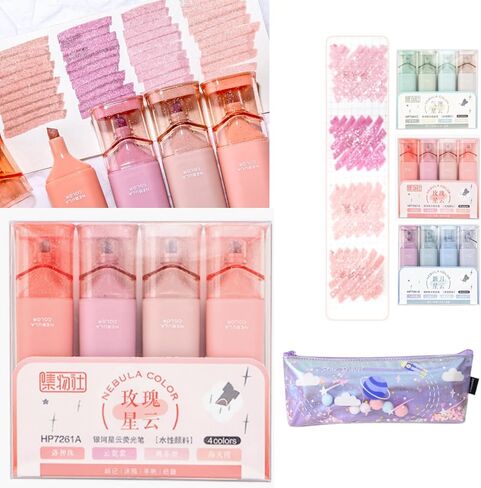 Nebula Color Glitter Highlighter Markers, Sparkly Glitter Highlighter Pen, 4 PCS Multifunctional Flash Pen for Sparkling Note Taking Diary, Smooth Writing (Pink) in Saudi Arabia