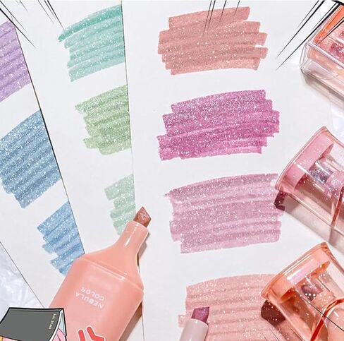 Nebula Color Glitter Highlighter Markers, Sparkly Glitter Highlighter Pen, 4 PCS Multifunctional Flash Pen for Sparkling Note Taking Diary, Smooth Writing (Pink) in Saudi Arabia