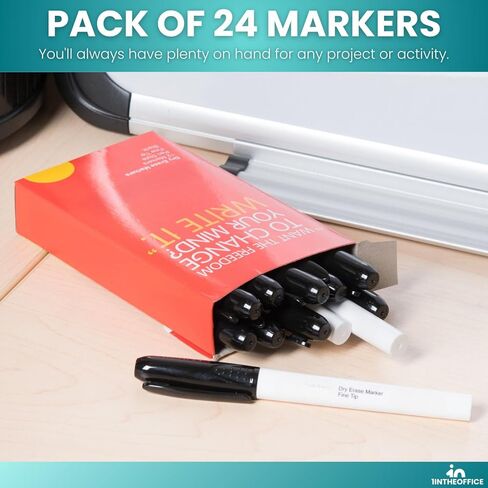 1InTheOffice Black Dry Erase Markers, Dry Erase Marker, Whiteboard Markers, Bullet Tip, 12 Pack in Kuwait