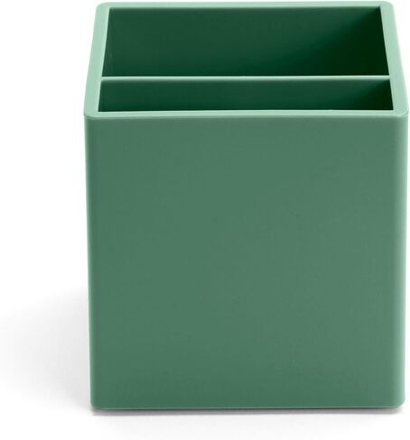 Poppin Pen Holder with 2 Compartments - Sturdy Plastic Pen Holder for Desk, Lacquer-like Finish, Writing Instrument Desk Organizer, Coordinating Office Desk Accessories (White) in Kuwait