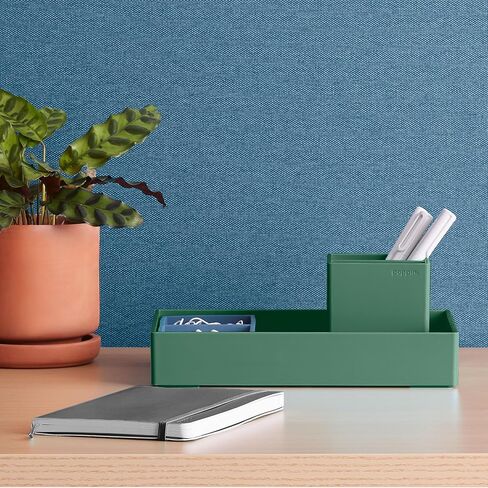 Poppin Pen Holder with 2 Compartments - Sturdy Plastic Pen Holder for Desk, Lacquer-like Finish, Writing Instrument Desk Organizer, Coordinating Office Desk Accessories (White) in Kuwait