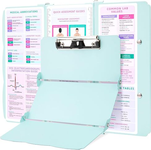 Nursing Clipboard Foldable, Thicken Aluminum Trifold Nursing Clipboard, Nursing Pocket Size Nurse Clipboards with Pen Holder, Nursing Edition Cheat Sheet for Students, Nurses and Doctors, Mint in Saudi Arabia