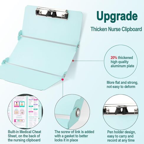 Nursing Clipboard Foldable, Thicken Aluminum Trifold Nursing Clipboard, Nursing Pocket Size Nurse Clipboards with Pen Holder, Nursing Edition Cheat Sheet for Students, Nurses and Doctors, Mint in Saudi Arabia