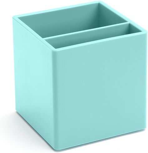 Poppin Pen Holder with 2 Compartments - Sturdy Plastic Pen Holder for Desk, Lacquer-like Finish, Writing Instrument Desk Organizer, Coordinating Office Desk Accessories (White) in Kuwait