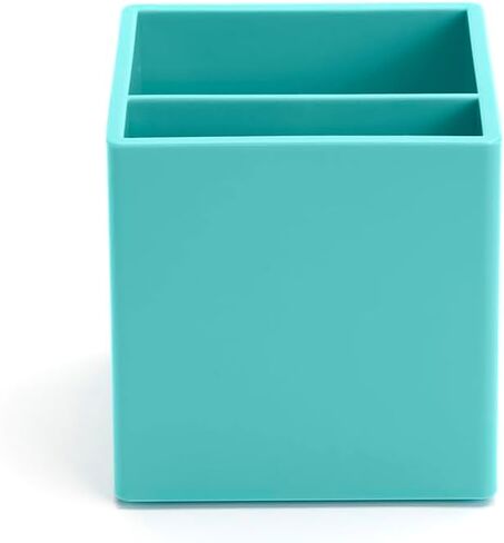 Poppin Pen Holder with 2 Compartments - Sturdy Plastic Pen Holder for Desk, Lacquer-like Finish, Writing Instrument Desk Organizer, Coordinating Office Desk Accessories (White) in Kuwait