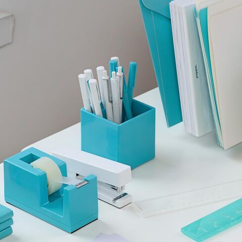 Poppin Pen Holder with 2 Compartments - Sturdy Plastic Pen Holder for Desk, Lacquer-like Finish, Writing Instrument Desk Organizer, Coordinating Office Desk Accessories (White) in Kuwait