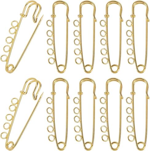 Sunnyclue 1 Box 30pcs سلامة دبابيس دبابيس ذهبية الدبوس الدبوس الحديد المعدني الحديد الثقيل حلقات الديكور الحلقات المشبك بروشات مع 5 ثقوب لقبعة سترة تنورة ملحقات المجوهرات ديي. in Kuwait