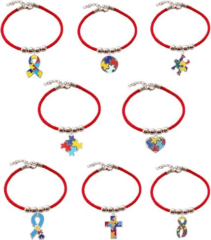 Wcrazye 4-8pcs سوار التوعية بالتوحد للنساء الرجال ملون القلب عبر الشريط التوحد سوار قطعة قطعة in Kuwait