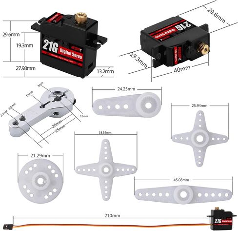 21G Micro Servo Motor ، عزم الدوران الرقمي المصغرة المصغرة مع ذراع 25T لـ 1/14 1/16 RC Crawler Car Car Model Parts Model Robot (2pcs مع ARM) in Kuwait