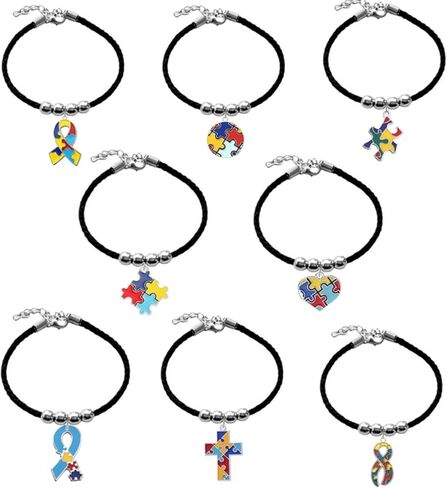 Wcrazye 4-8pcs سوار التوعية بالتوحد للنساء الرجال ملون القلب عبر الشريط التوحد سوار قطعة قطعة in Kuwait