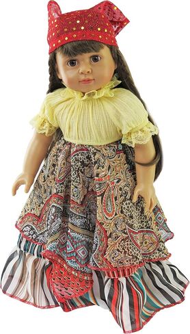 American Fashion World Esmeralda Gypsy Dress Set for 18-Inch Dolls |Head Scarf Included | Premium Quality & Trendy Design | Dolls Clothes | Outfit Fashions for Dolls for Popular Brands in Saudi Arabia