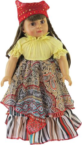American Fashion World Esmeralda Gypsy Dress Set for 18-Inch Dolls |Head Scarf Included | Premium Quality & Trendy Design | Dolls Clothes | Outfit Fashions for Dolls for Popular Brands in Saudi Arabia