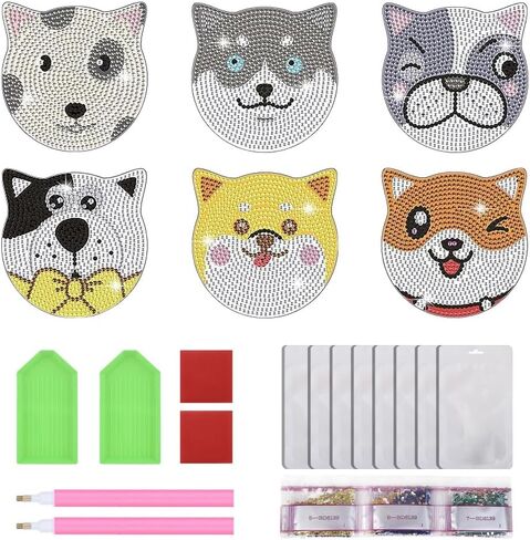 JUNIPLTER 6 PCS Cat Diamond Painting Coasters Kits with Double Tools, DIY Diamond Art Kits for Adults Kids Beginners, Cat Diamond Art Coasters Non-Slip & Heat Insulation, Perfect Holiday Gift in Kuwait